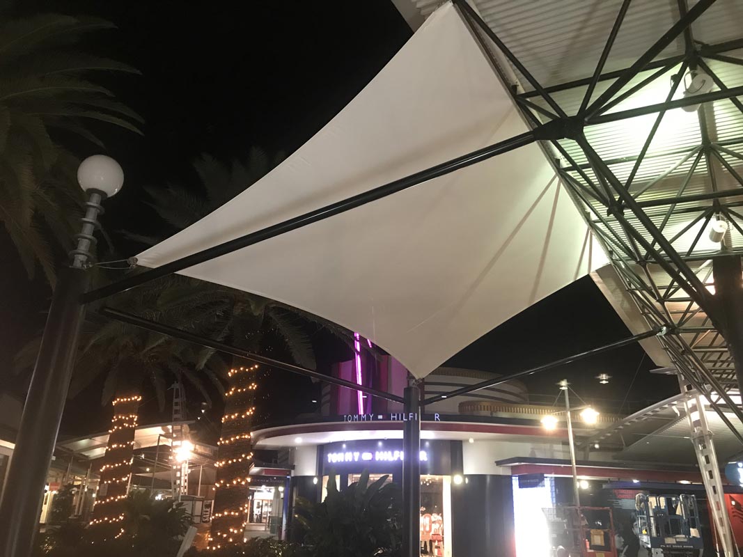 Site-Welding,-Awning-Bracing-(After) Completed pipe bracing for shade sail at Harbour Town Gold Coast.