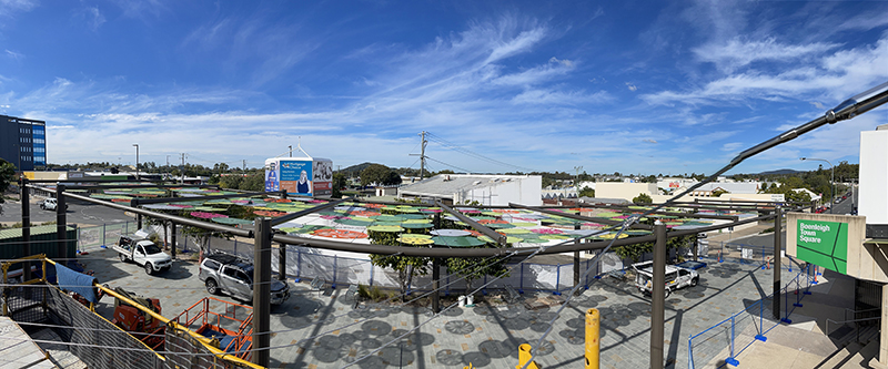 Panoramic view of Beenleigh Town Centre nearing completion.