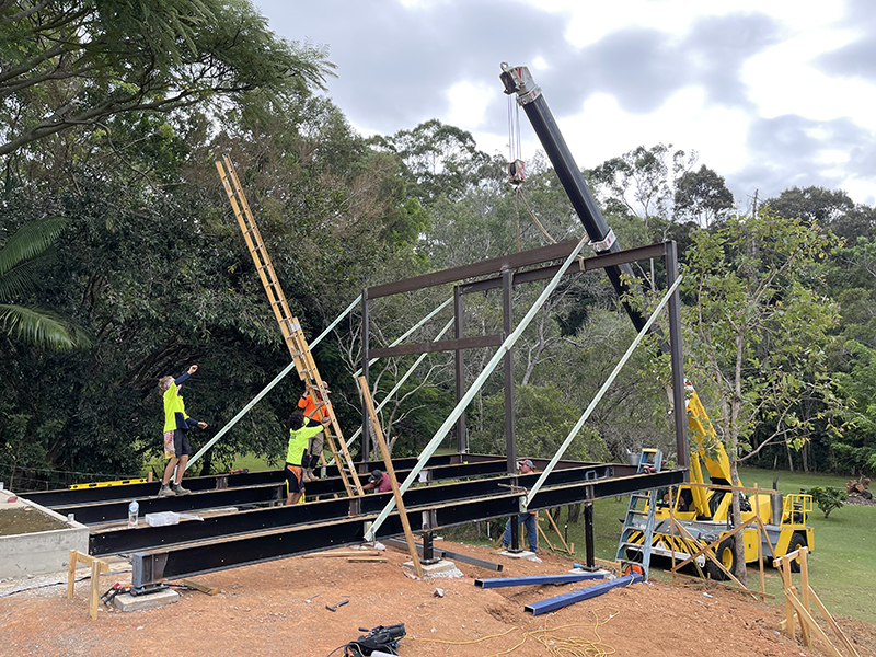 Installing structural steel and portal frames on granny flat. All fabricated and welded on site.