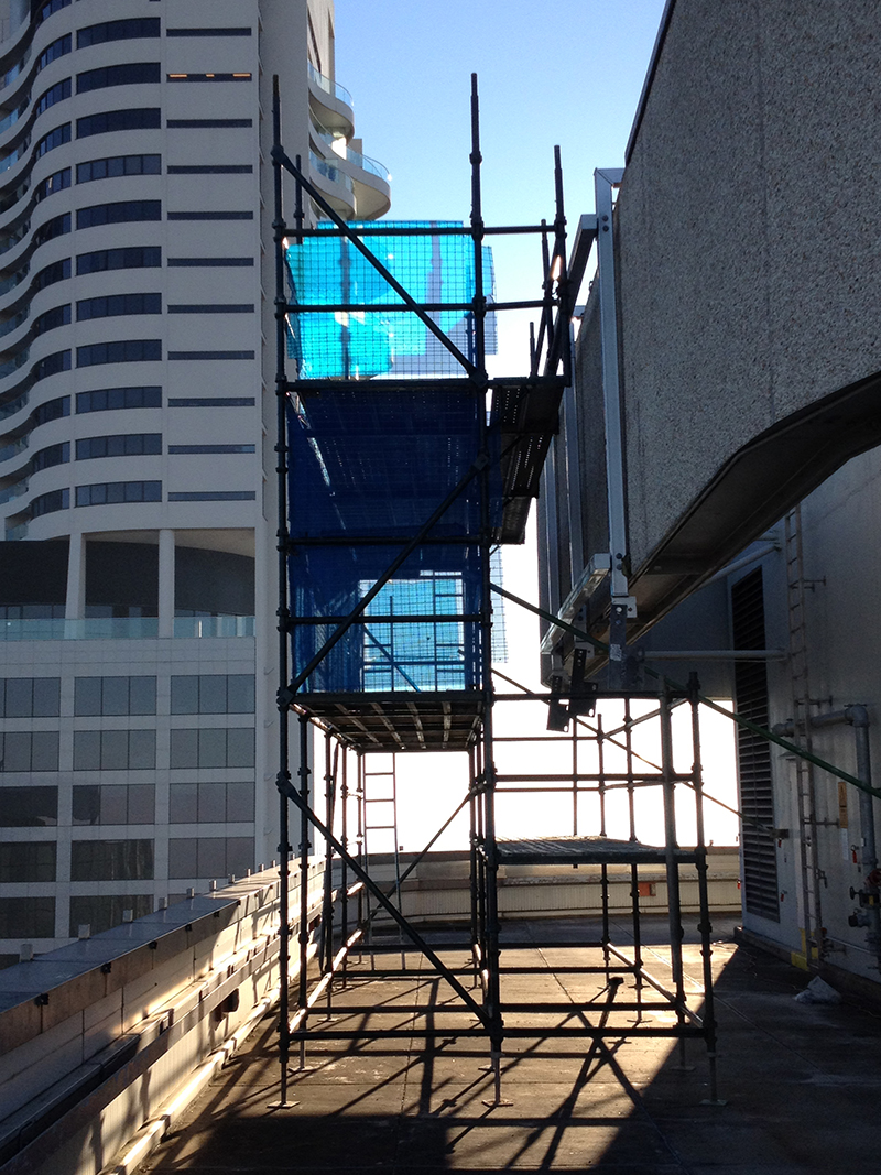 Install of a signage frame on a high-rise in Eagle St Brisbane.