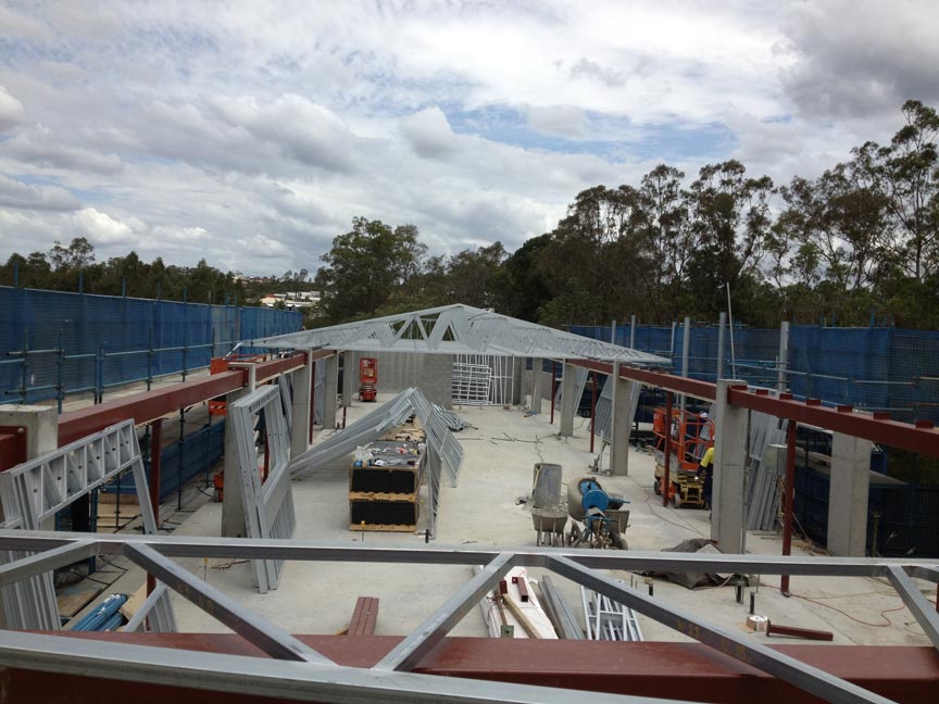 Installing and welding of cleats for roof trusses.