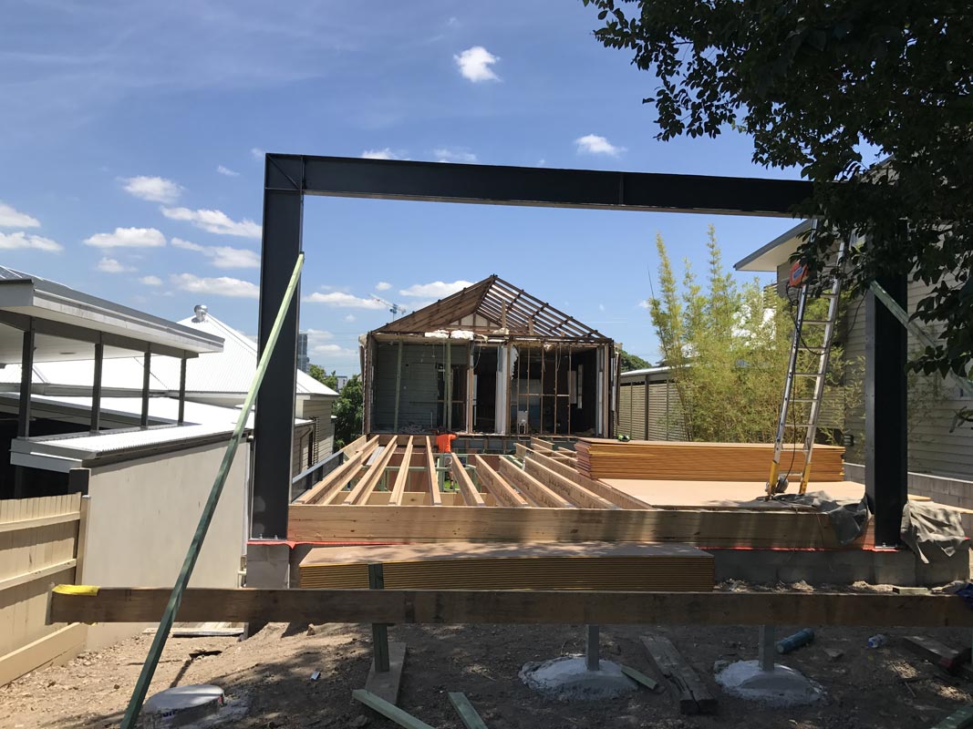 Finished welding up a portal frame at the rear of a house.